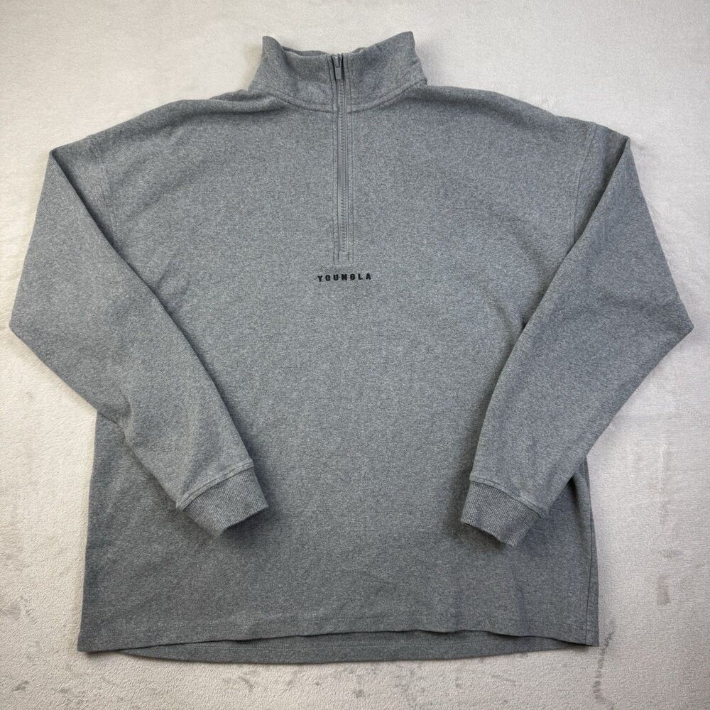 YOUNGLA 545 Quarter Zip Pullover Sweatshirt Mens Medium Heather Grey MMXIV